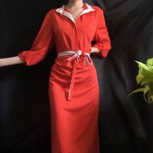 Vintage 70’s Red & White Polka Dot Midi Dress M/L